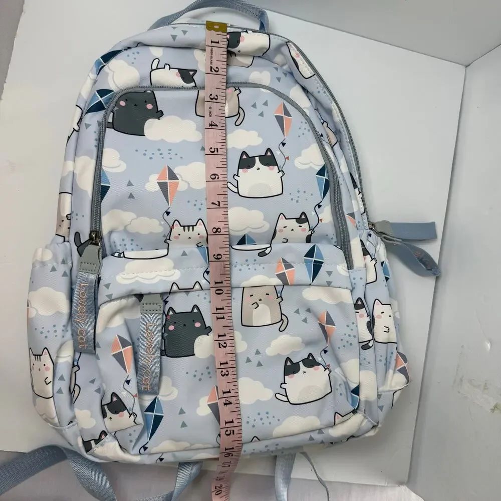 Kawaii Cat Backpack Light Blue Cartoon School Travel Bag ETAISHOW NWOT